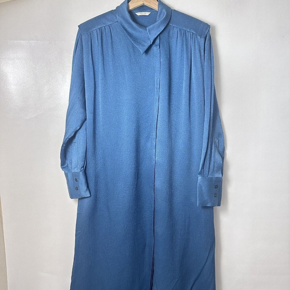 Massimo Dutti Dress Womens US 6/8 Green Silk Blend Long Shirt Limited Ed…